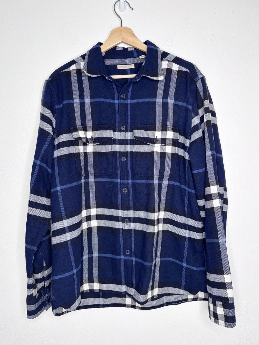 Burberry Brit Blue Plaid Flannel Button down Shirt Size XL EUC